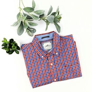 *johnston & murphy* red & blue plaid button down